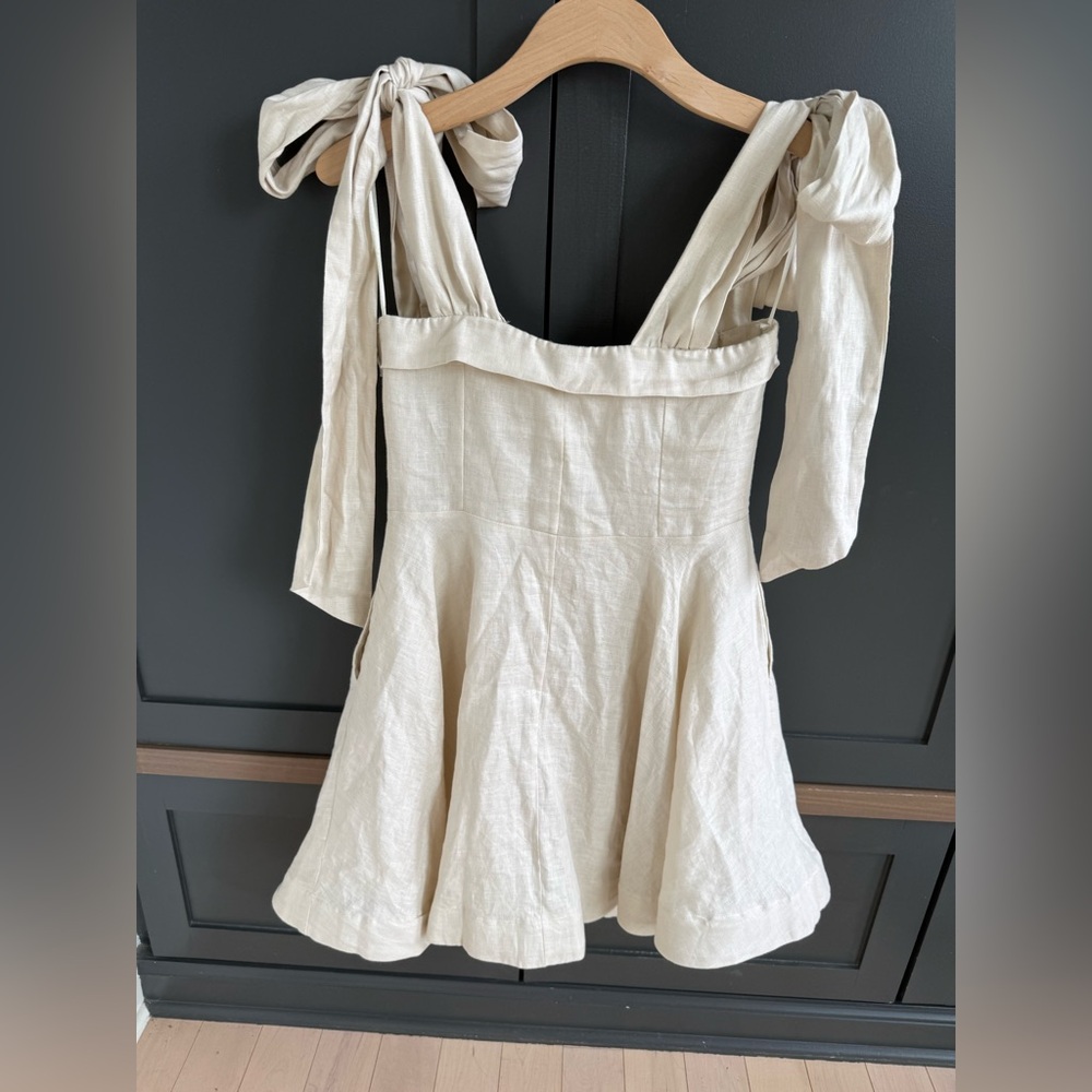 NWT DISSH Natural Linen Aisle Pearl Mini Bow Dress • 4 - Picture 3 of 11